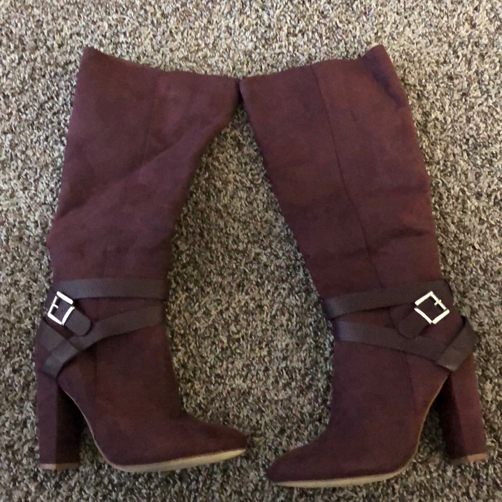 Burgundy Suede heeled boots